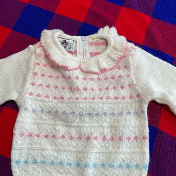 Petit Jouet VTG White Pink Blue Purple Flower Sweater Toddler See Measurements - Picture 6 of 11